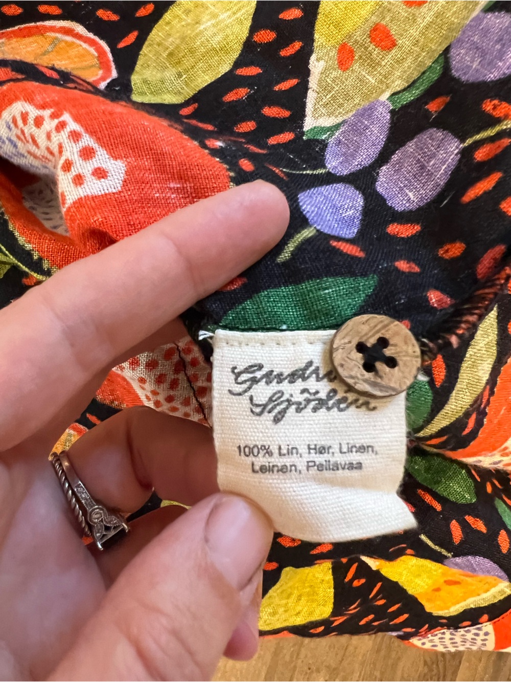 Gudrun Sjöden Abstract Fruit Print 100% Linen Pocket Dress - Picture 7 of 8